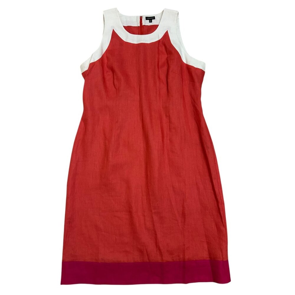 J Peterman Women's Size 18 Orange Pink White Linen Sleeveless Midi Dress SHO